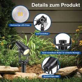 B-right Outdoor LED Garden Lighting, 4 x 3 W Garden Lighting with Power, IP65 Waterproof Garden Spotlight with Ground Spike, Garden Light with Plug, Warm White, Path Lighting Garden Lamp for Lawn,