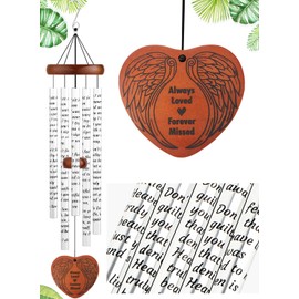 Fabuday Memorial Wind Chimes for Outside - 36" Wooden Angel Wings Sympathy Windchimes for Loss of Loved One Mother Father, Sympathy Gift Bereavement Condolences Grief Remembrance Funeral