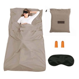 ZHYUAN Ultra Lightweight Travel Sleeping Bag, Ultralight Sleeping Bag Lining, with Eye Mask and Ear Plugs, Thin Comfort Travel Sleeping Bag, for Summer, Backpacking, Hotels and Cabin (Khaki Brown)