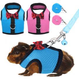 Rypet Guinea Pig Harness and Leash 2 Pieces Soft Mesh Small Pet Harness with Safe Bell, No Pull Comfort Padded Vest for Guinea Pigs, Ferret, Chinchilla and Similar Small Animals