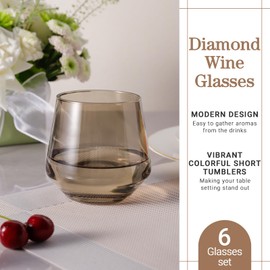 Colorsavant Stemless Wine Glasses Set 6【Smokey Sand Wine Glasses Stemless】 Gray Short Tumbler【14oz】 Gray Glassware for Wine or Soft Drinks,Unique Wine Gifts for Valentines Day