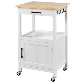 Yaheetech Yaheetech Rolling Kitchen Island with Single Door Cabinet, Kitchen Cart with Drawer on Swivel Wheels, Small Coffee Cart Microwave Stand with 3 Side Hooks for Dining Room, White