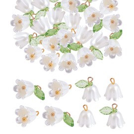 COGCHARGER 40pcs White Flower Charms Bellflower Charms Green Plant Pendant for Jewelry Necklace Earrings Crafts, Brass and enamel, Plastic