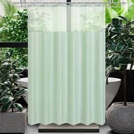 Gibelle Waffle Weave Shower Curtain with Mesh Top Window and Hooks Set, Spa Like Hotel Style Fabric Shower Curtain for Bathroom, Mint Green, 72x72