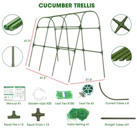 MQHUAYU Cucumber Trellis for Raised Bed,U-Shape Garden Trellis for Climbing Plants Outdoor, Metal Arch Vegetables Trellis, Plant Support for Vine (Green, 47.2x47.2 X21.6)