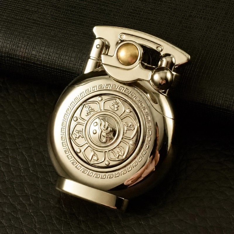 Brass Rocker-Arm Refillable Liquid-Fuel Lighter – Mechanical One-Hand Pocket Lighter