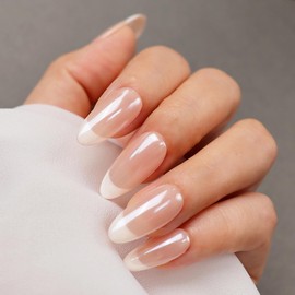 Pottoll Handmade Press on Nails French Tip White, 10PCS Reusable Medium Almond Fake Nails, Glossy Surface, Salon Quality False Nails