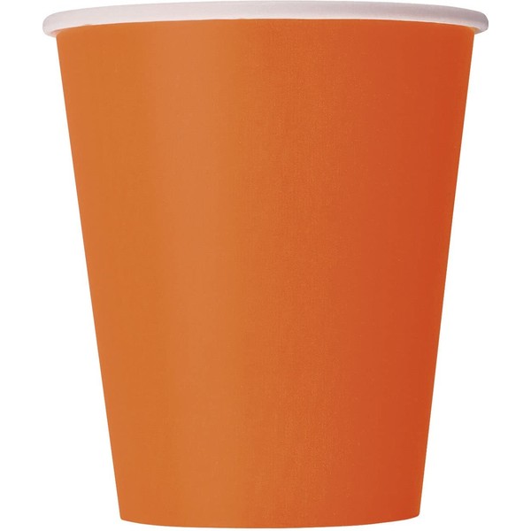 Unique Industries, Disposable Paper Cups, Party Supplies - Orange, 9oz, Pack of 14