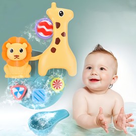 Bath Toy, Water Toy with Suction Cups, Cartoon Giraffe, Lion, Rotating Bath Toys, Children's Water Toy, Birthday Gift for Children, Advent Gifts, Suitable for Babies from 18 Years