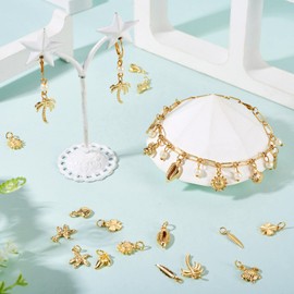 Cheriswelry 20Pcs 18K Real Gold Plated Ocean Animal Charms Metal Brass Summer Beach Pendants 11-16.5mm for Bohemia Jewelry Making DIY Necklace Bracelet Earring