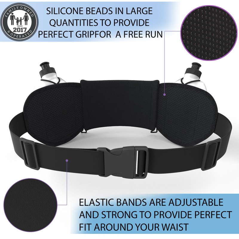 Q-RUN Running Hydration Belt, Black, Medium 25-33 inches, 10 Oz