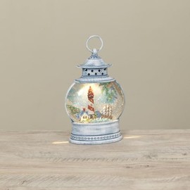 Gerson Lighted Spinning Water Globe Lantern, 11.5" H, Nautical Scene, Plastic