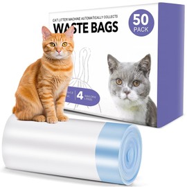 Tailtactic Cat Litter Box Liners - 50 Count Large Two-way drawstring Tear & Leak Resistant Unscented Waste Bag for Automatic Cat Litter box-23"×15.7"