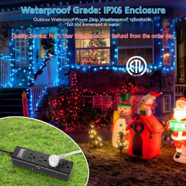 CCCEI Outdoor Waterproof 25 FT Flat Plug Extension Cord Power Strip,1500J Surge Protector Weatherproof Indoor Exterior Multiple Outlet, 25 Foot Extra Long, 3 Prong, 4 Outlets, Black. (Black, 25FT)