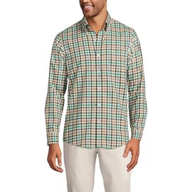 Lands' End Mens Traditional Fit No Iron Twill Shirt Fresh Evergreen/Green Plaid Regular Large