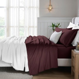 Superior Egyptian Cotton 4 Piece Sheet Set, 650 Thread Count, Modern Design, Sustainable Sheets, Ultra-Soft Basics, Solid, Deep Pocket Fitted Sheet, Flat Sheet, Pillowcases, Full, Plum