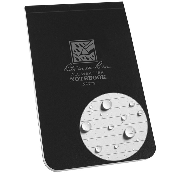 Rite In The Rain Weatherproof Top Bound Notebook, 3.25" x 5.25"x 0.25, Black Cover (No. 778)