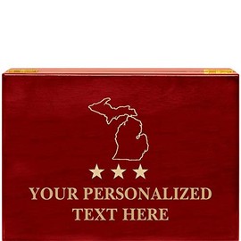 Crown Awards Michigan Rosewood Humidor Gift, Customize with Your Own Text Engraving