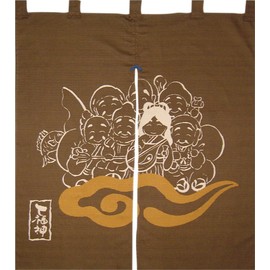Made in Japan Indigo Dyeing the Seven Deities of Good Fortune Noren Curtain Tapestry