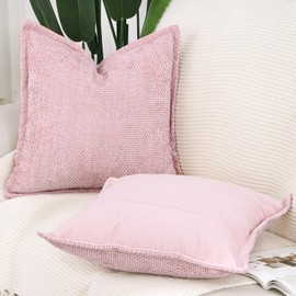 Madizz Set of 2 Chenille Velvet with Edge Cushion Covers, Soft Decorative Cushion Covers, Modern Cushion Cover for Sofa, Living Room, Bedroom, Pink, 40 x 40 cm