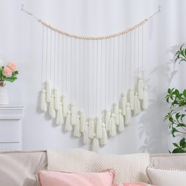 Perseverance Trade Boho Macrame Wall Hanging Decor White Tassels Garland Wall Hanging with Wooden Beads for Nursery Girls Bedroom Birthday Gift Party Living Room Neutral Home Decor Aesthetic