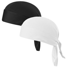 EVD-X Do Rag Cycling Motorcycle Hat, Durag, Sports Headband Pirate Cap Bandana for Helmet, Bike, UV Protection (B-H-Black & White)