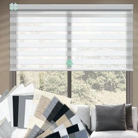 Yoolax Motorized Zebra Blinds Compatible with Alexa, Light Filtering Day and Night Dual Layer Sheer Blinds Custom Size, Privacy Light Control Horizontal Window Blind for Home(Sample V-Series)