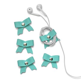 SenseAGE 5 Pack Cord Organizer, Bow Cord Keeper, Cable Organizer USB Holder, Leather Cable Management, Cable Straps, Earphone Winder, Storage Straps for Electronics, Earbuds, Small, Tiffany Blue