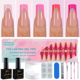 Misssix French Tip Press On Nails, 150Pcs French Gel Nail Tips, Long Square Soft Gel Fake Nails, X-BASIC Tips Starter Kit for Nail Art DIY 15 Sizes