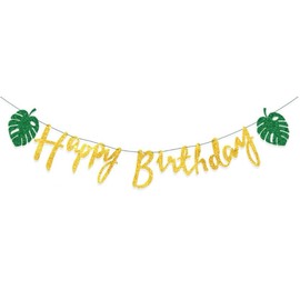 WODJR Birthday Banner Tropical Party Decorations Palm Leaves Banner Tropical Birthday Banner Tropical Palm Garland Banner Birthday Backdrop Tropical Happy Birthday Banner for Tropical Party Supplies