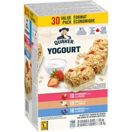 Quaker Yogurt Granola Bars, Strawberry, Vanilla, & Blueberry Variety Pack, 30-count, 1.05kg/2.3 lbs. Box (Imported from Canada)