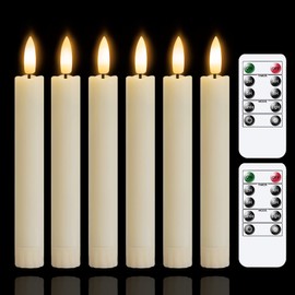 Yeelida Battery Operated Flameless Taper Candles with Two Remote Timer, 6.4" LED 3D-Wick Window Candles, Flickering Long-Lasting Warm Light Electric Pack of 6 Flameless Candlesticks (0.78" Dia,Ivory)