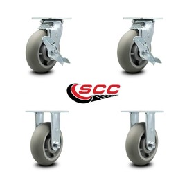 Tool Box Caster Wheel Set - 6 Inch Non-Marking, Zero Maintenance Thermoplastic Rubber Donut Tread Wheels - Industrial Grade - 2 Swivel with Top Lock Brakes - Service Caster Brand