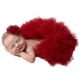Newborn Photography Props Outfits Baby Girls Fluffy Tulle Tutu Skirt Flower Headband Newborn Photo Shoot Props Girls (Claret)