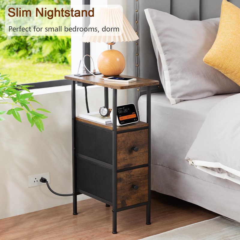 LOAKEKEL Narrow End Table Living Room with Charging Station, Skinny