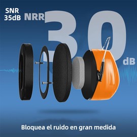 KIWOP Orejeras contra Ruido, Protector Auditivo NRR 30 dB Cancelación de Ruidos Profesional Earmuff, Diseño ajustable, adecuado para maquinaria de construcción, trabajo, siega.（Naranja）