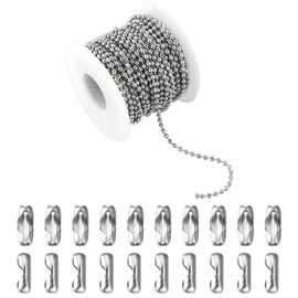 Topacket 33Feet Ball Bead Chain Stainless Steel Dog Tag Chain with Matching Connectors for Jewelry Making Necklace Hanging Bracelets Keychain(2.4mm)