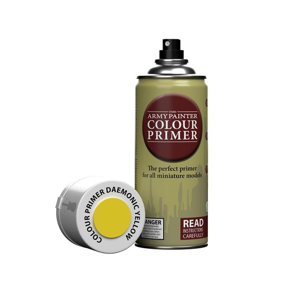 The Army Painter Color Primer Spray Paint, Daemonic Yellow, 400ml, 13.5oz - Acrylic Spray Undercoat for Miniature Painting - Spray Primer for Plastic Miniatures