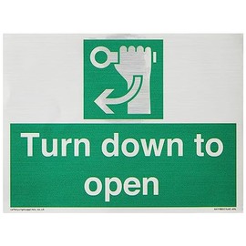 Viking Signs Turn down to open Sign - 200x150mm - A5L, Green/White