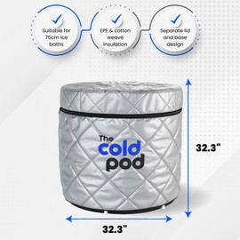 The Cold Pod Ice Bath Tub Cover Standard Size: Insulated and Silver UV Heat Reflective Cold Plunge Tub Cover, Waterproof and Zip Up All Weather Resistant Protective Lid