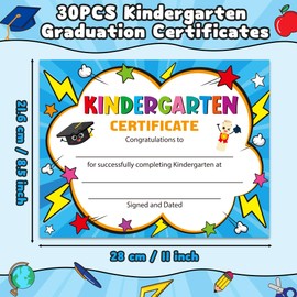 JAPBOR Kindergarten Graduation Certificates for Kids - 30PCS Kindergarten Diploma Certificate Paper, Preschool Awards Diploma of Achievement for Printing, End of Year Student Reward Gifts Supplies