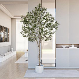 VITALISMO Fluffy 6/7/8ft Artificial Olive Tree, Fake Potted Olive Tree with Branches, Leaves and Fruits, Fake Plant, Indoor Decoration - Size: 6FT  863 Leaves 36 Fruits