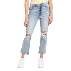 DAZE Women's Shy Girl High Rise Crop Flare Denim Jeans with Frayed Hem (Jewel, 25)