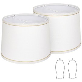 Lampshades Set of 2 for Table Lamps, Floor Lamps, Fabric White Lamp Shades 11.6" Top x 12.6" Bottom x 9.8" High, Drum Lampshades(Spider Fitter), Medium Lamp Shades Replacement, Easy Assembly Required