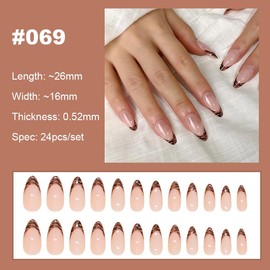 【NEW ARRIVALS!】 Press on Nails French Tip Bling Coffin Short Almond Fake Nails with Designs Glue on Nails Long Glossy Gradient Medium False Nails Reusable Full Cover Thick Nail Acrylic Stick on Nails for Women Girls 24 Pcs:_069