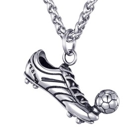 MOO&LEE Men's Stainless Steel Soccer Pendant Necklace with 24 Inches Link Chain