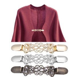 Happyyami Sweater Shawl Clips Retro Cardigan Collar Clips Buckle Vintage Poncho Clip Clasp Pin Shirts Holder Brooches for Cinch Shawl Cloak Clasp Jacket (As Shown)