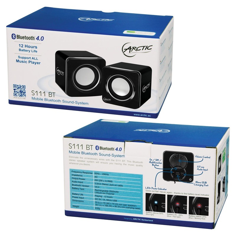 ARCTIC S111 BT - Mobiles Bluetooth-Soundsystem, Lautsprecher, Wireless Mini Speaker