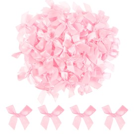 AOZUO 100PCS Satin Ribbon Mini Bows, 2.75in Twist Tie Bows Pre-Tied Bows for DIY Craft Premade Craft Bows for Gift Wrapping Treat Bags Decorations Wedding Party Christmas Baby Shower(Pink)