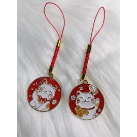 Unbranded Lot 2 Japan Lucky Cat Red Phone Charm Waving Fortune Cat Charm Pendants
